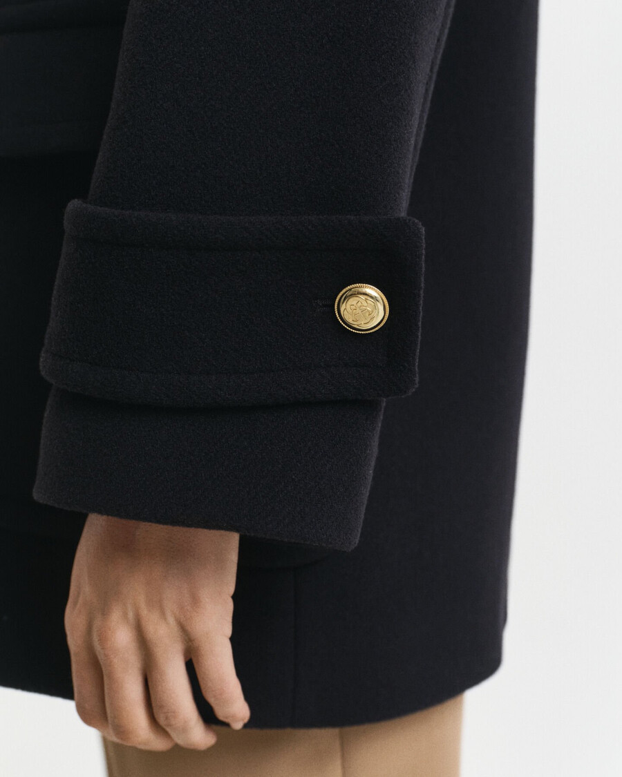 middellange wollen peacoat - zwart