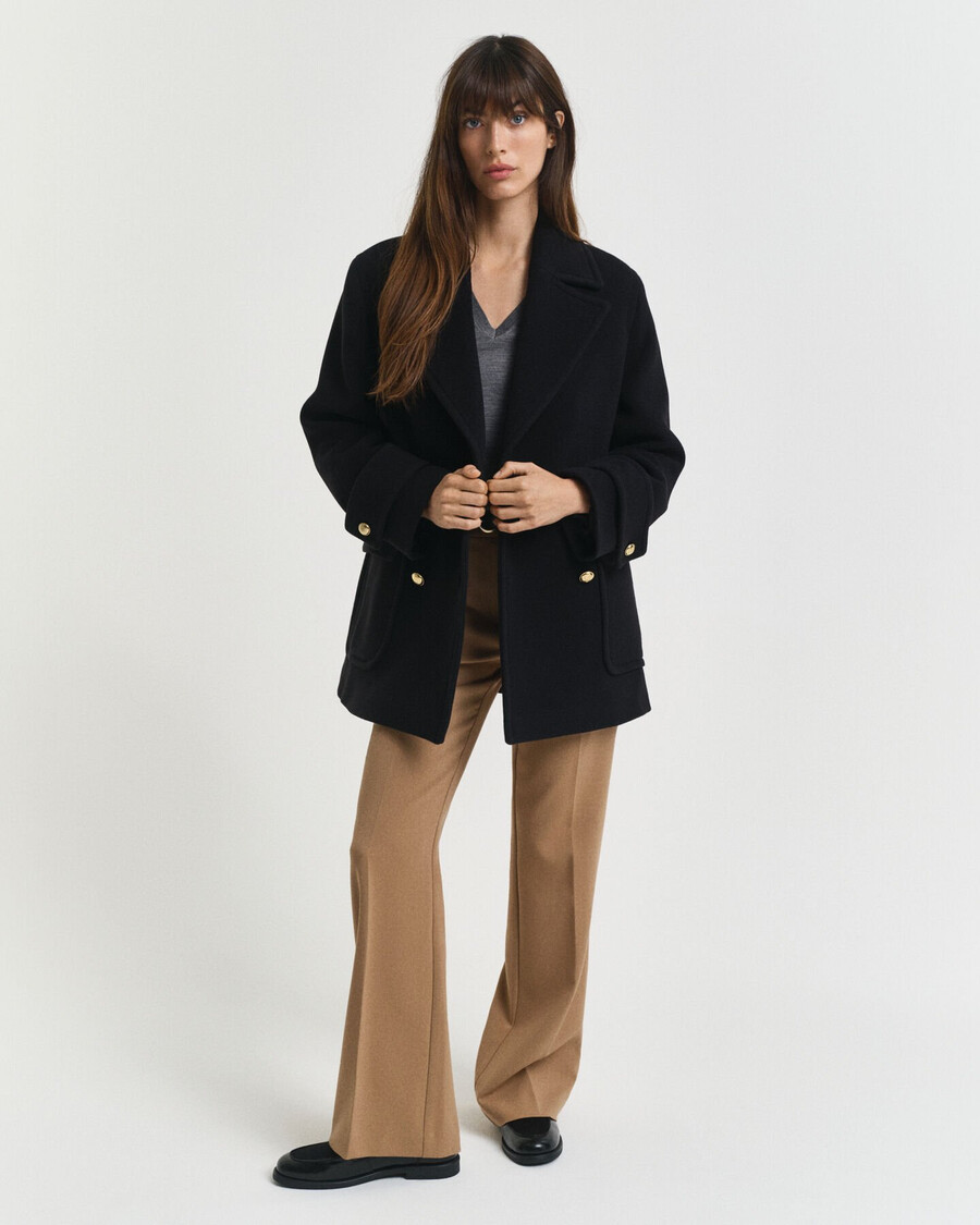 middellange wollen peacoat - zwart