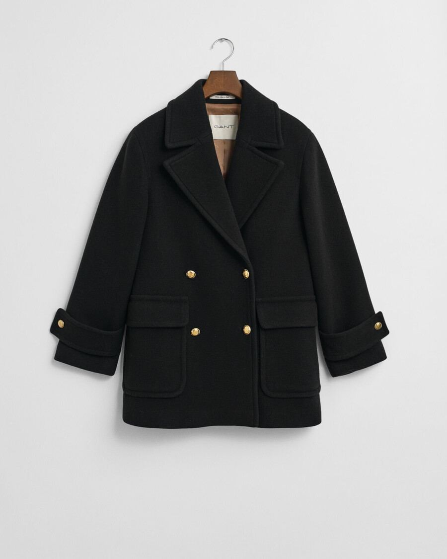 middellange wollen peacoat - zwart