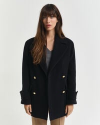 middellange wollen peacoat - zwart