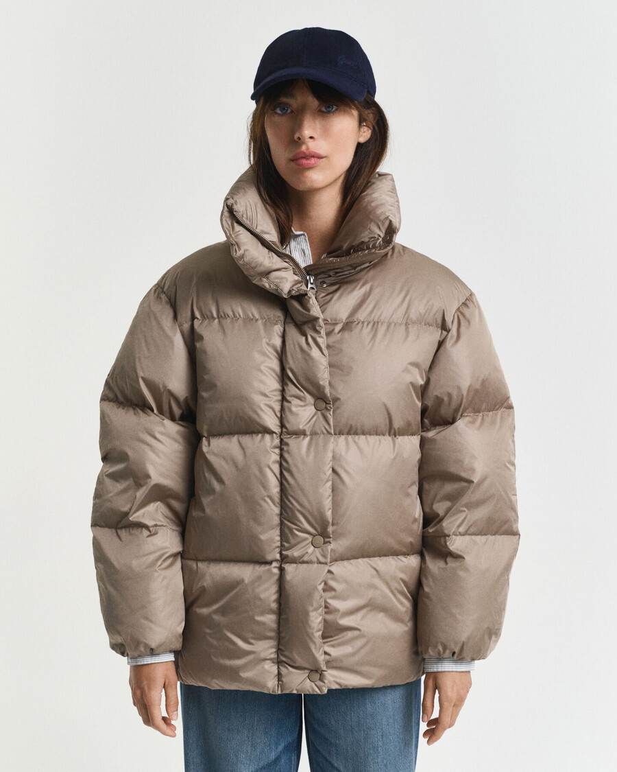 donsjack met relaxte pasvorm - taupebeige