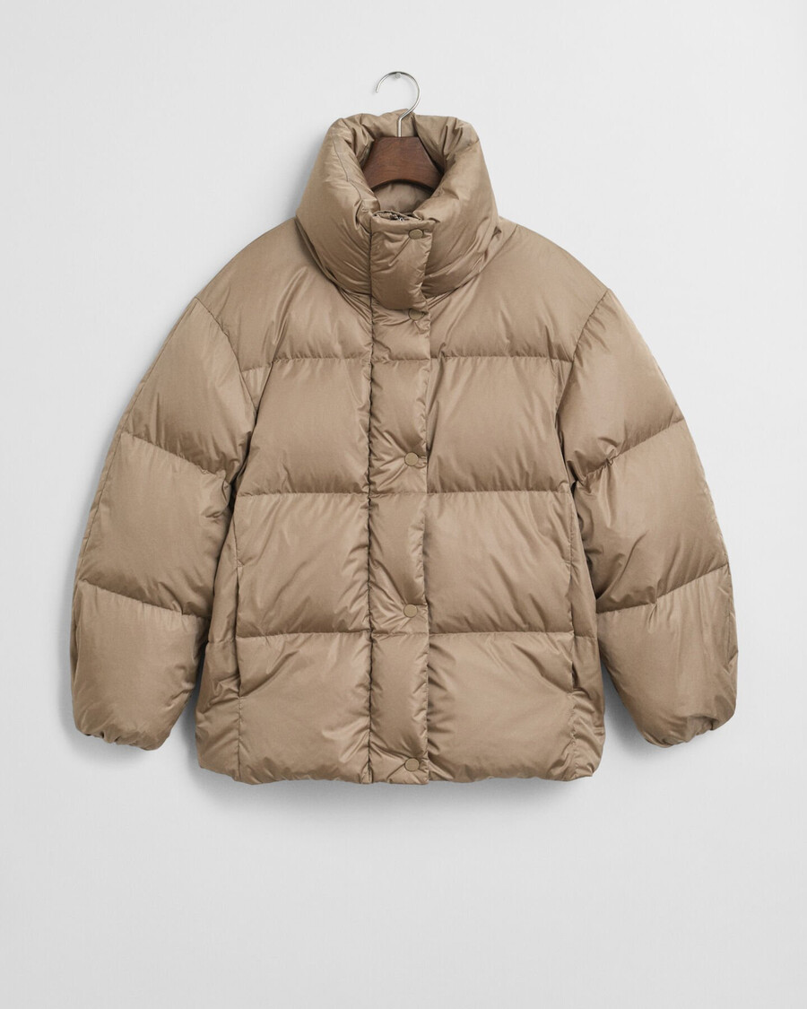 donsjack met relaxte pasvorm - taupebeige