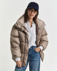 donsjack met relaxte pasvorm - taupebeige
