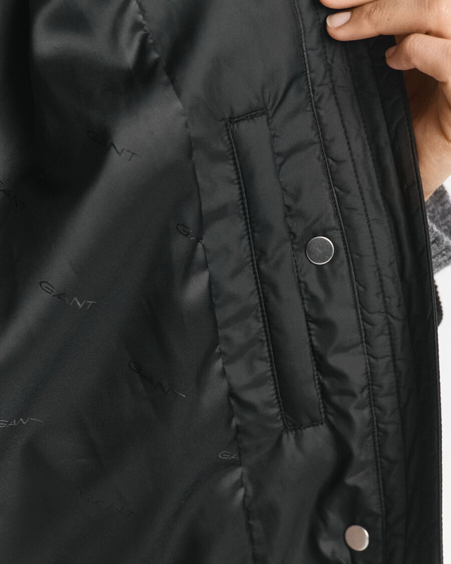 gewatteerde corduroy jas met bies - zwart