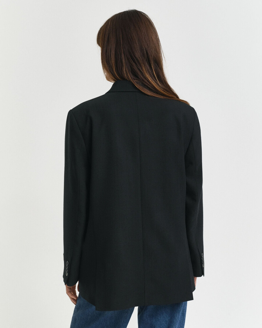 relaxte pasvorm dubbelknoopsluiting blazer van hopsack-wolmix - zwart