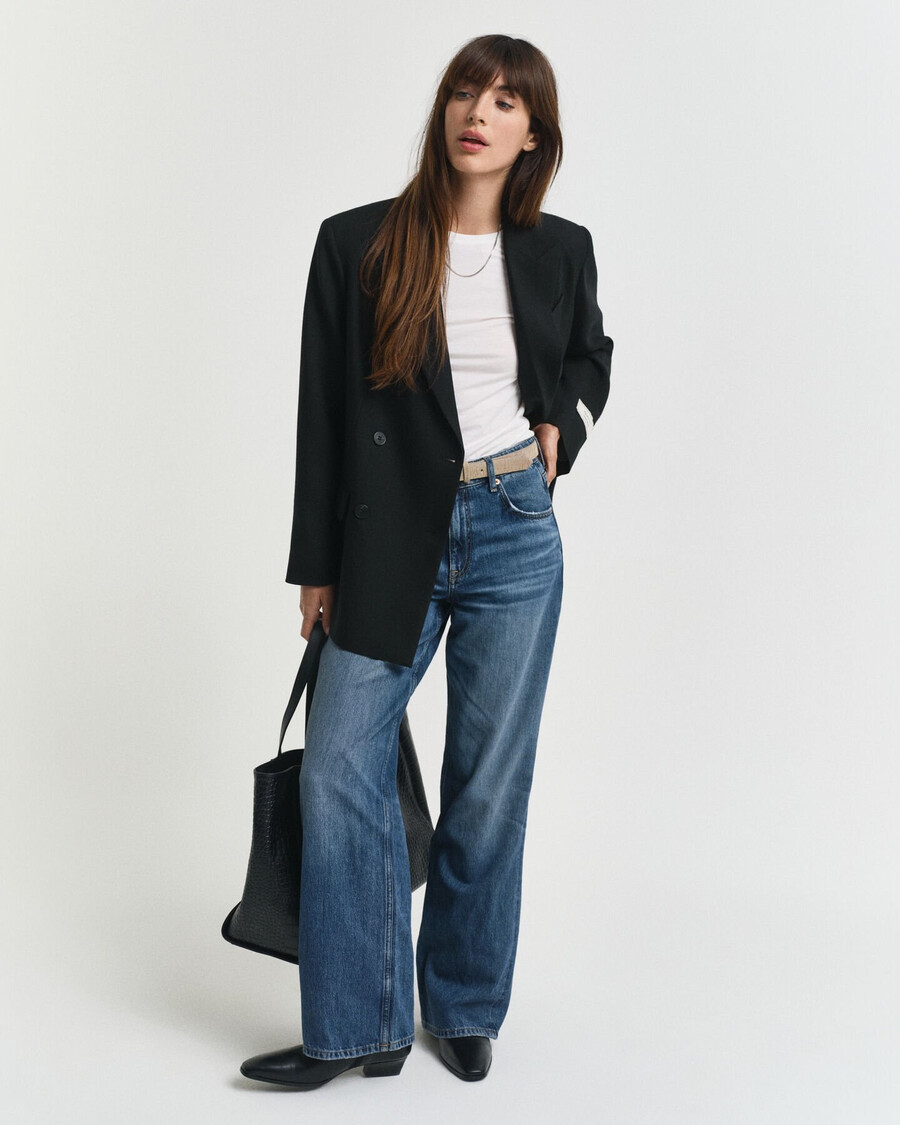 relaxte pasvorm dubbelknoopsluiting blazer van hopsack-wolmix - zwart