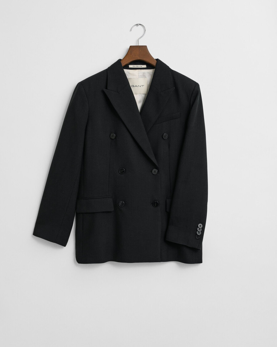 relaxte pasvorm dubbelknoopsluiting blazer van hopsack-wolmix - zwart