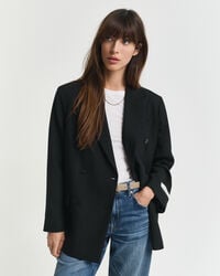 relaxte pasvorm dubbelknoopsluiting blazer van hopsack-wolmix - zwart
