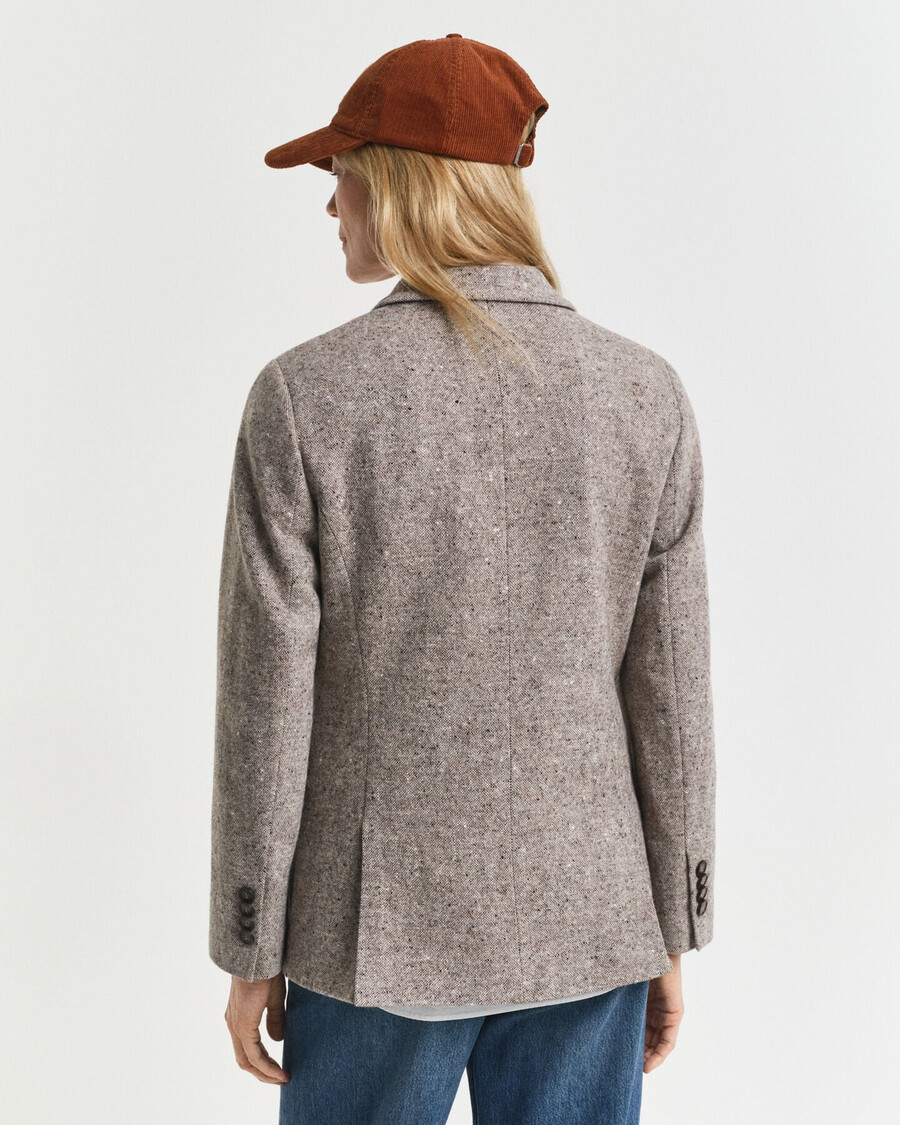 blazer van getextureerde wol met normale pasvorm - donkerbruin