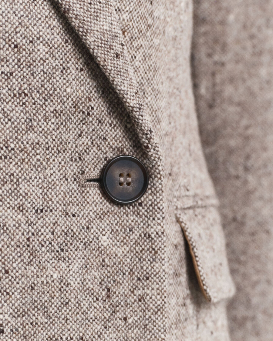 blazer van getextureerde wol met normale pasvorm - donkerbruin