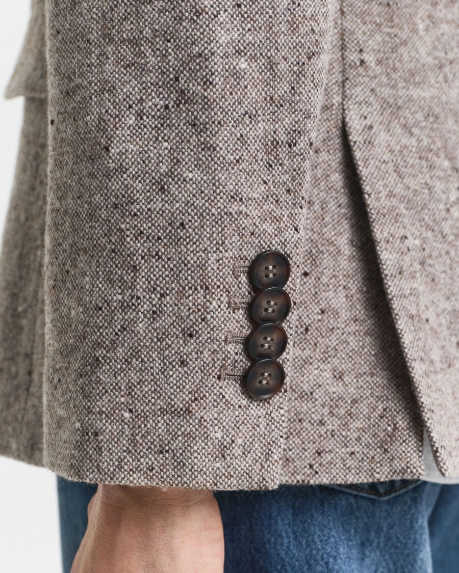 blazer van getextureerde wol met normale pasvorm - donkerbruin