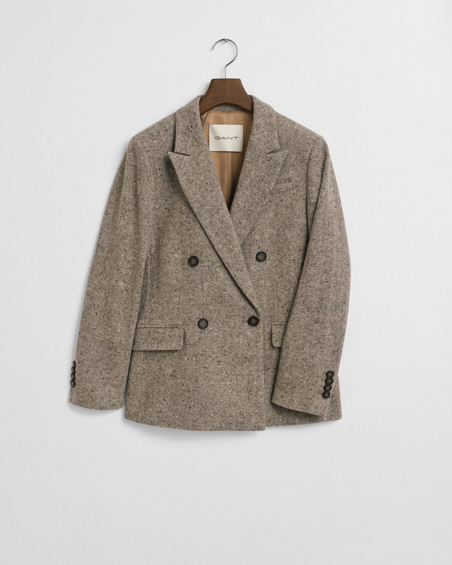 blazer van getextureerde wol met normale pasvorm - donkerbruin