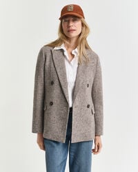 blazer van getextureerde wol met normale pasvorm - donkerbruin