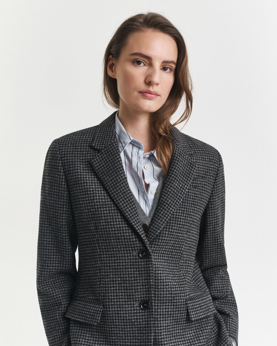normale pasvorm wollen blazer met pied-de-poulepatroon - houtskoolmelange