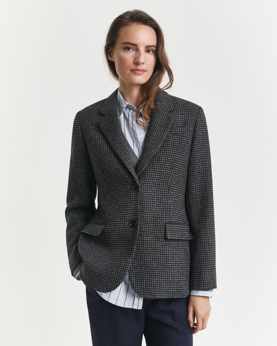 normale pasvorm wollen blazer met pied-de-poulepatroon - houtskoolmelange