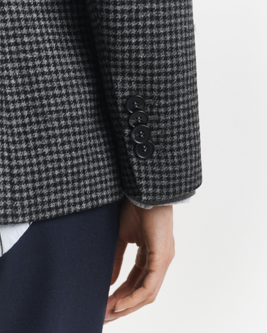 normale pasvorm wollen blazer met pied-de-poulepatroon - houtskoolmelange