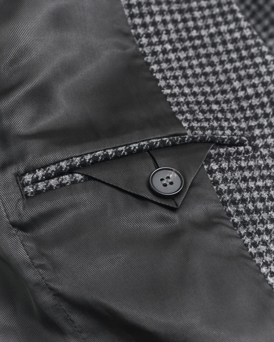 normale pasvorm wollen blazer met pied-de-poulepatroon - houtskoolmelange