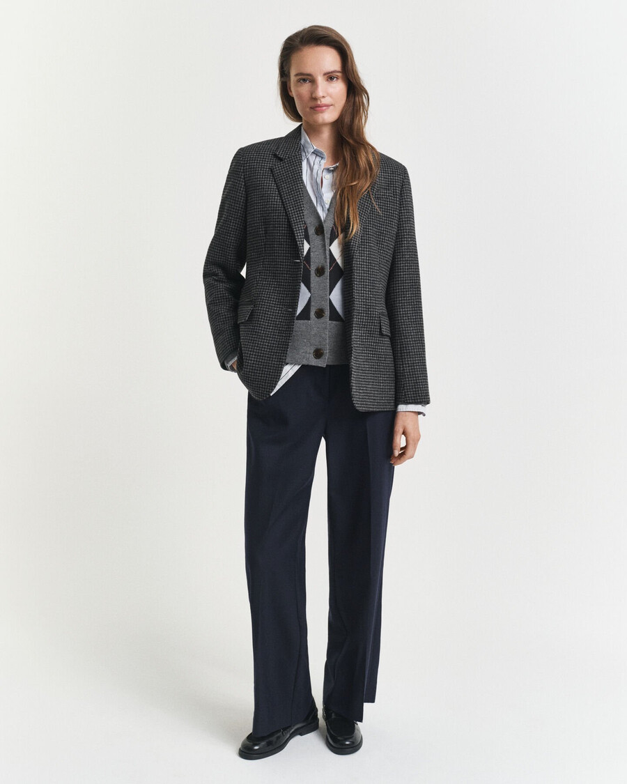 normale pasvorm wollen blazer met pied-de-poulepatroon - houtskoolmelange