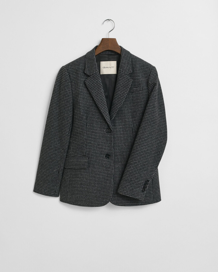 normale pasvorm wollen blazer met pied-de-poulepatroon - houtskoolmelange