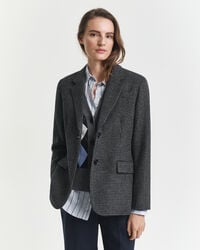normale pasvorm wollen blazer met pied-de-poulepatroon - houtskoolmelange