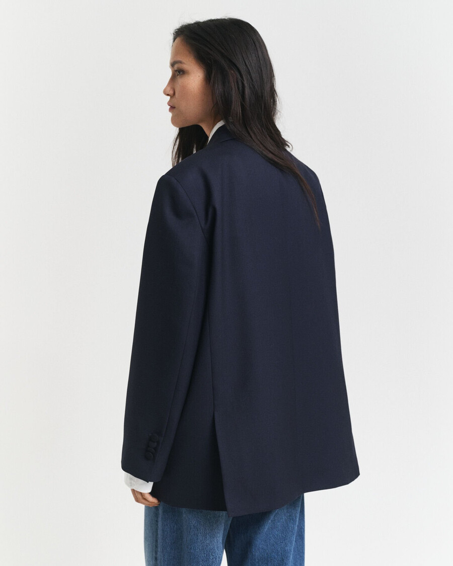 oversized wollen hopsack blazer - marineblauw