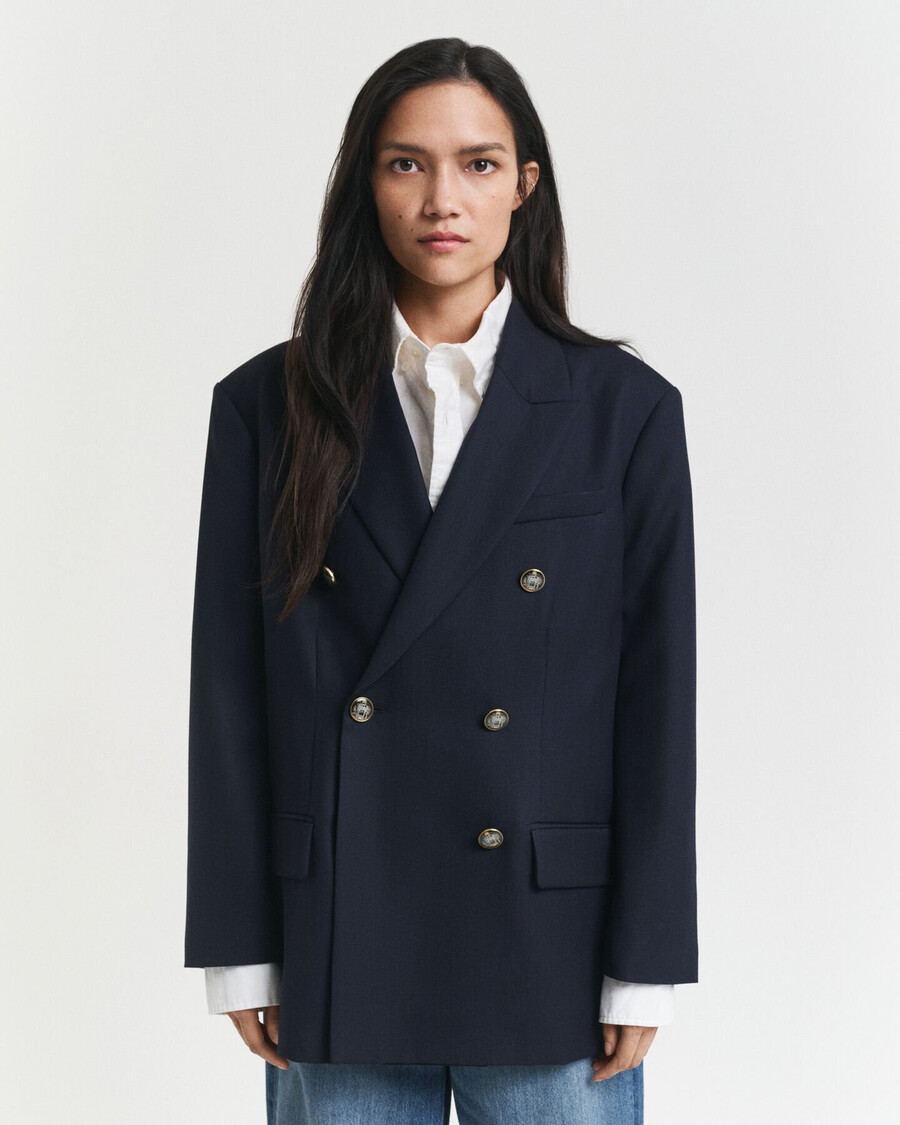 oversized wollen hopsack blazer - marineblauw