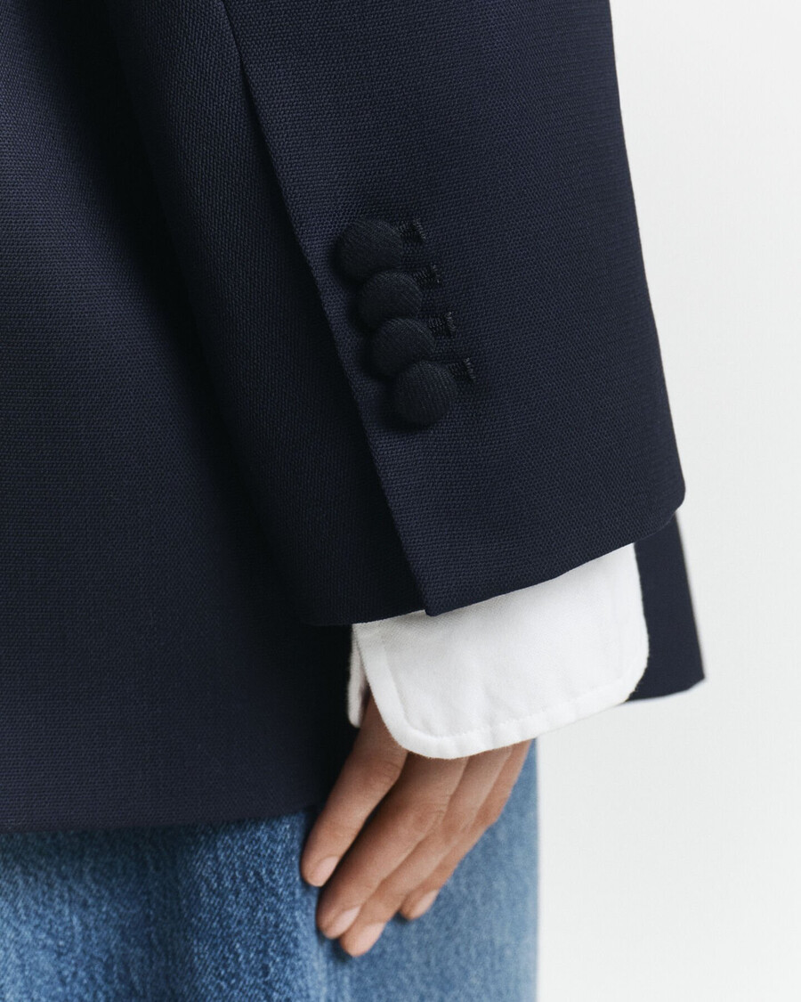 oversized wollen hopsack blazer - marineblauw