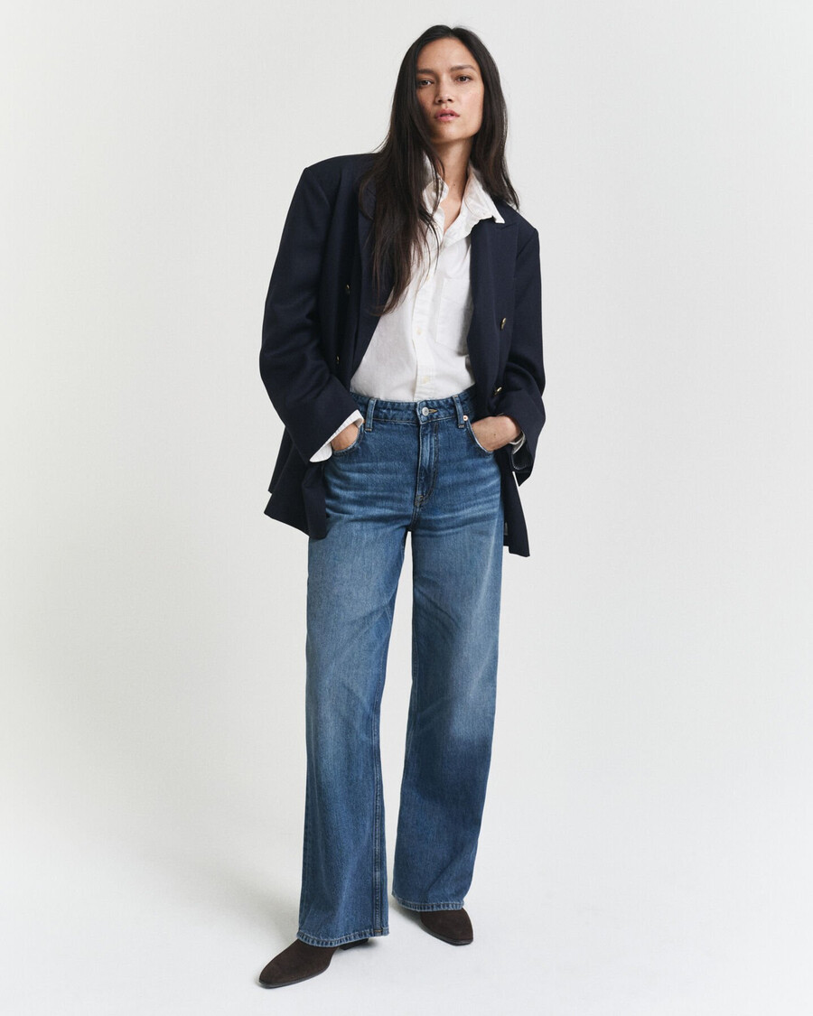 oversized wollen hopsack blazer - marineblauw