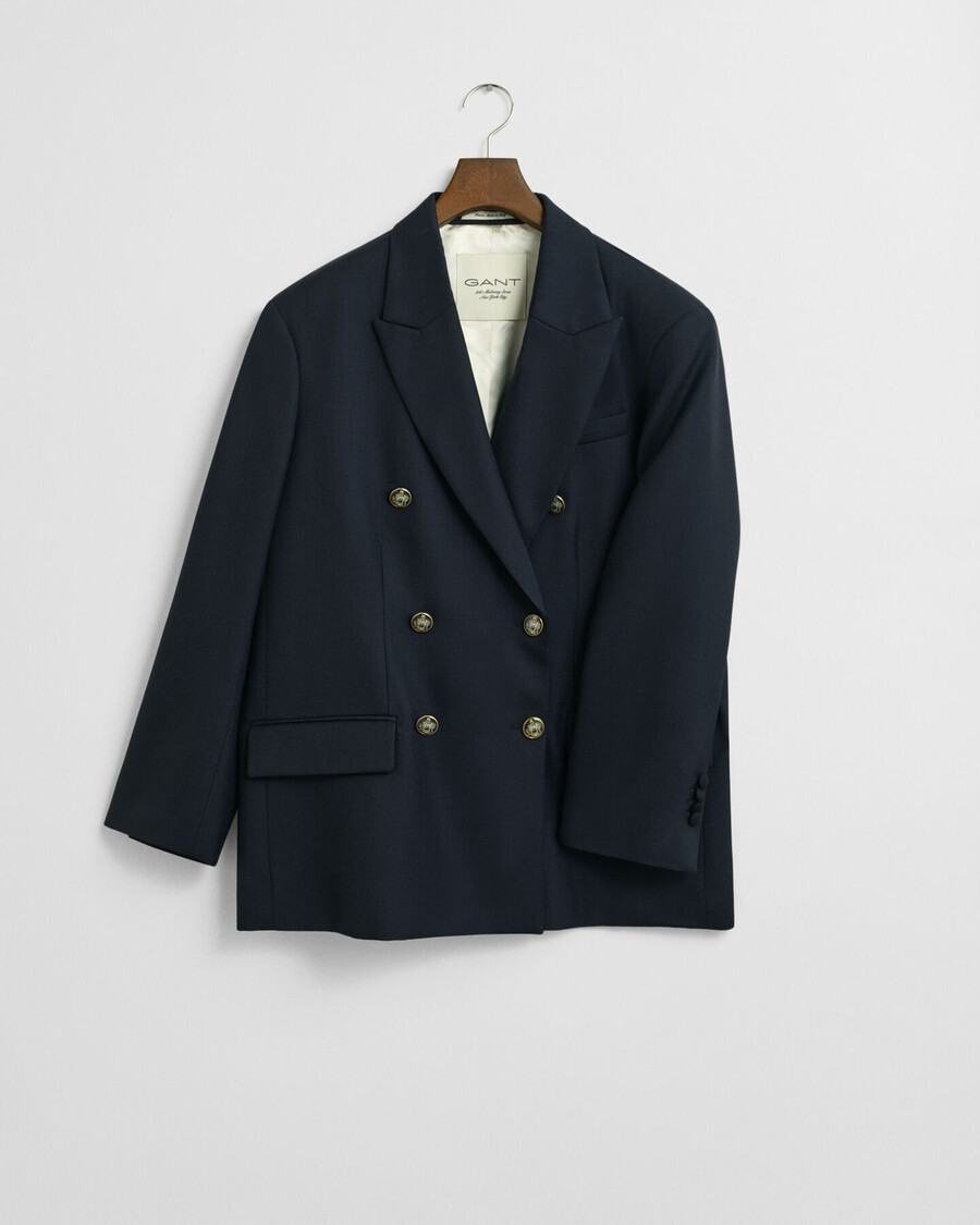 oversized wollen hopsack blazer - marineblauw
