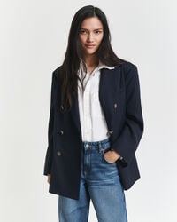 oversized wollen hopsack blazer - marineblauw
