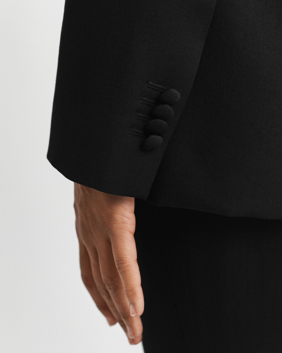 blazer van wollen blend met normale pasvorm - zwart