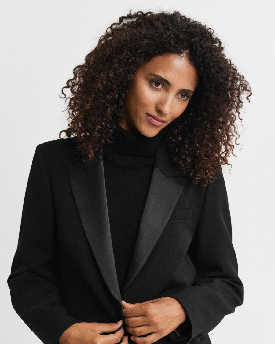 blazer van wollen blend met normale pasvorm - zwart