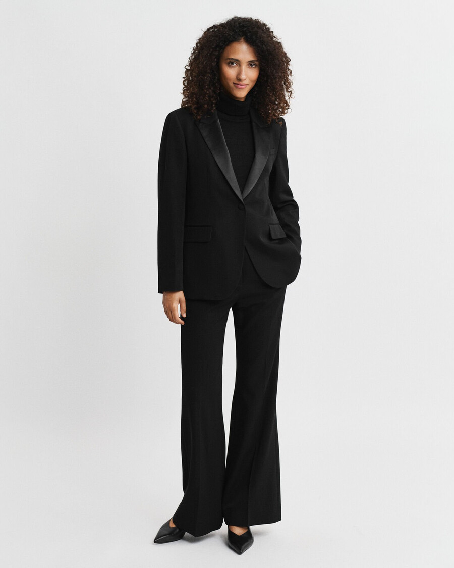 blazer van wollen blend met normale pasvorm - zwart