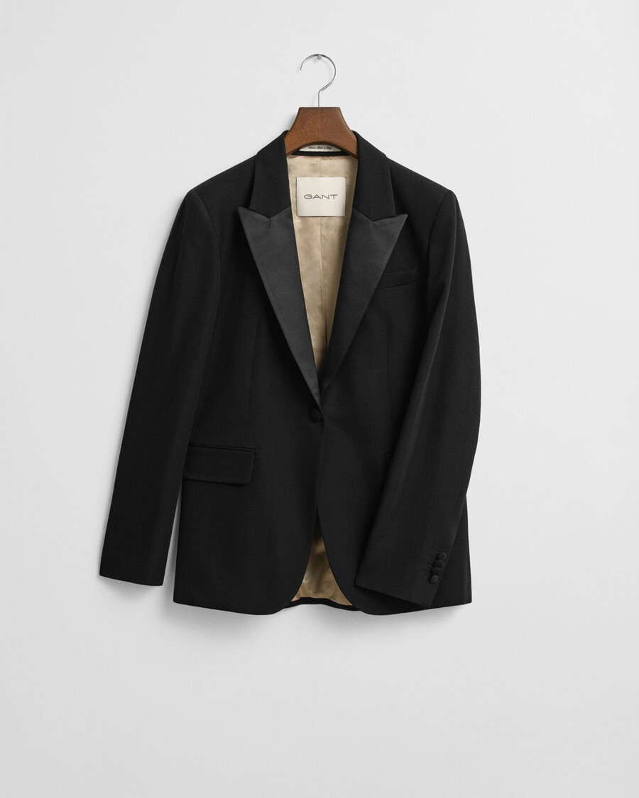 blazer van wollen blend met normale pasvorm - zwart