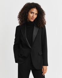 blazer van wollen blend met normale pasvorm - zwart