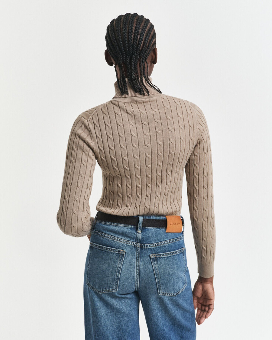 stretch katoenen kabelgebreide coltrui - taupe beige