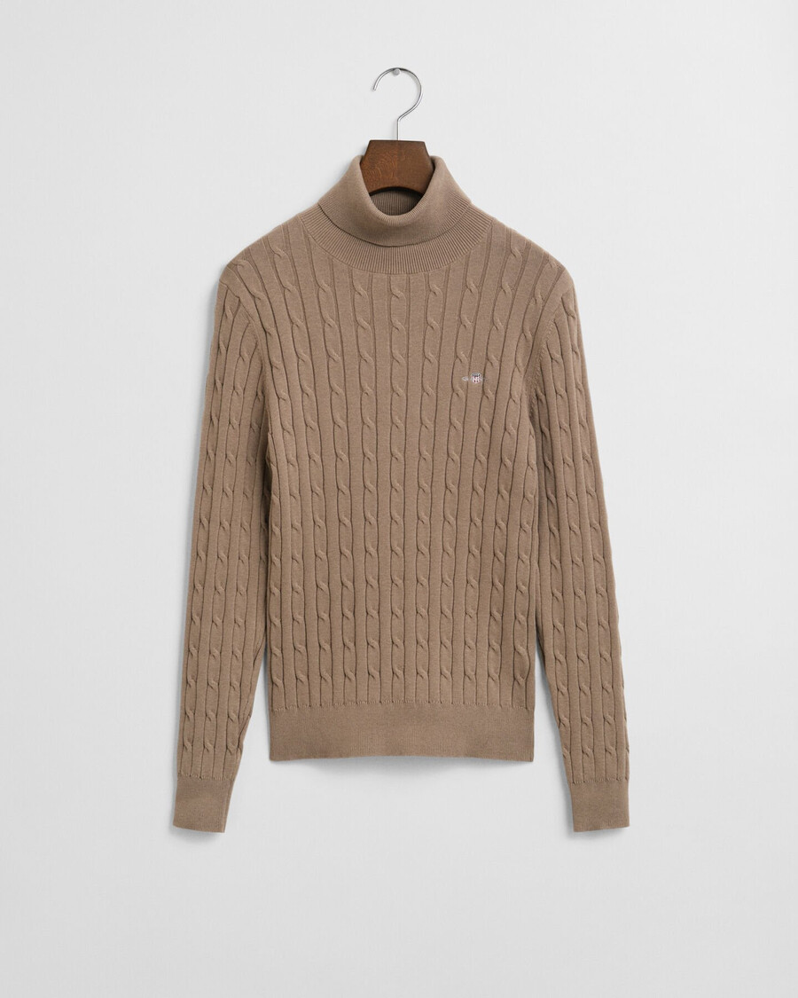 stretch katoenen kabelgebreide coltrui - taupe beige