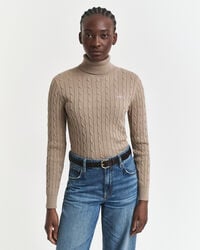 stretch katoenen kabelgebreide coltrui - taupe beige