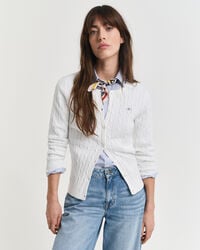 stretch katoenen kabelgebreid vest - eierschaal