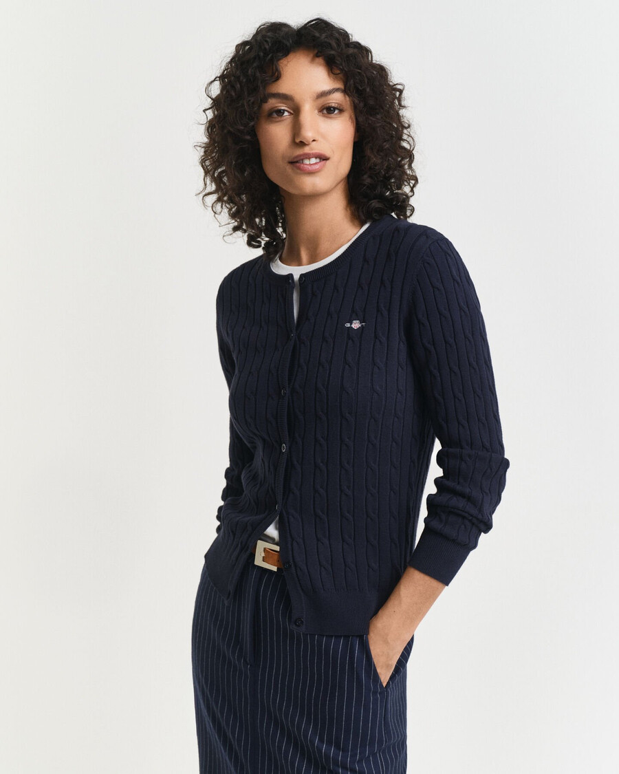 stretch katoenen kabelgebreid vest - avondblauw