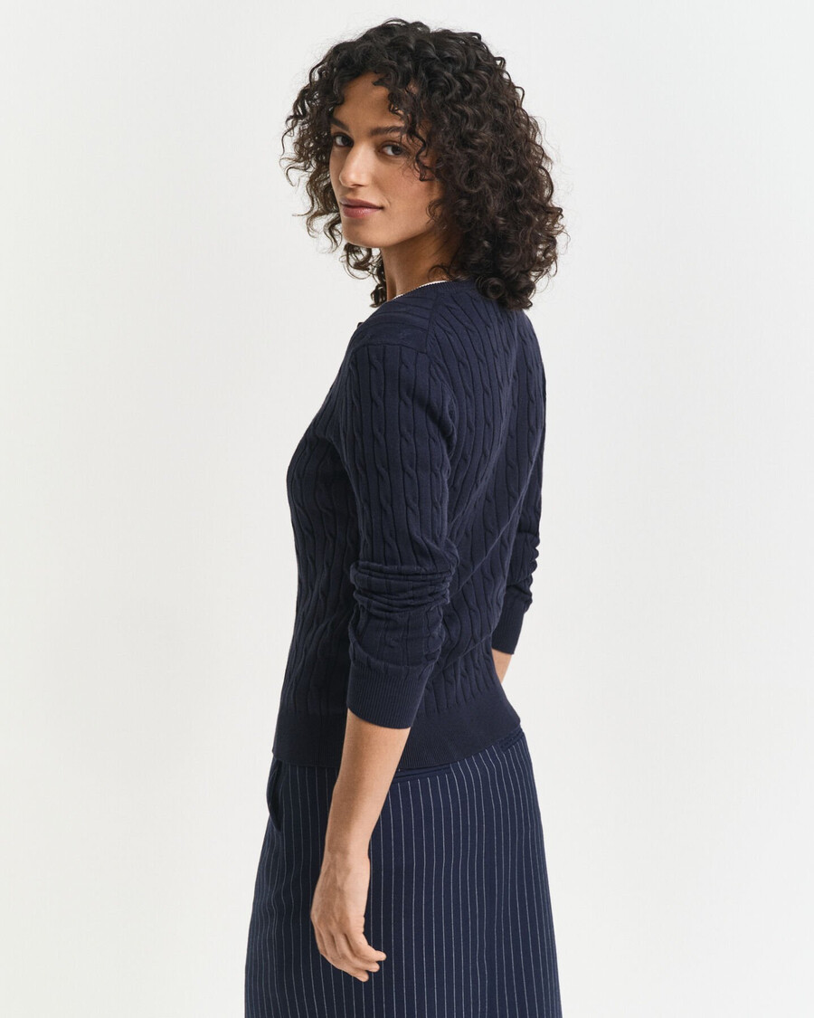 stretch katoenen kabelgebreid vest - avondblauw