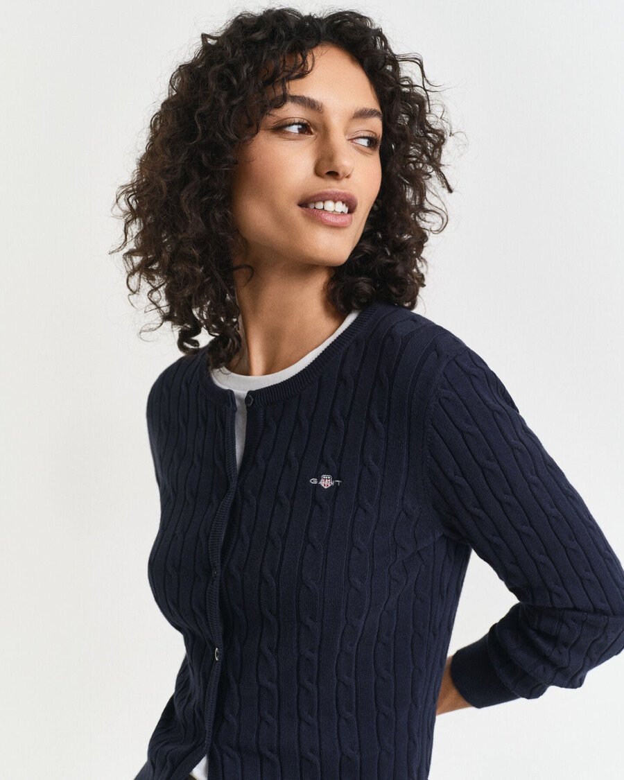 stretch katoenen kabelgebreid vest - avondblauw