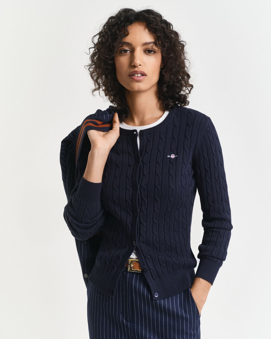 stretch katoenen kabelgebreid vest - avondblauw