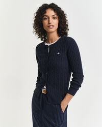 stretch katoenen kabelgebreid vest - avondblauw