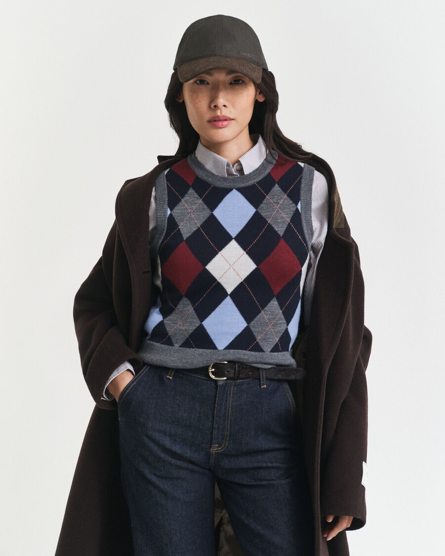 argyle vest met ronde hals - houtskoolmelange