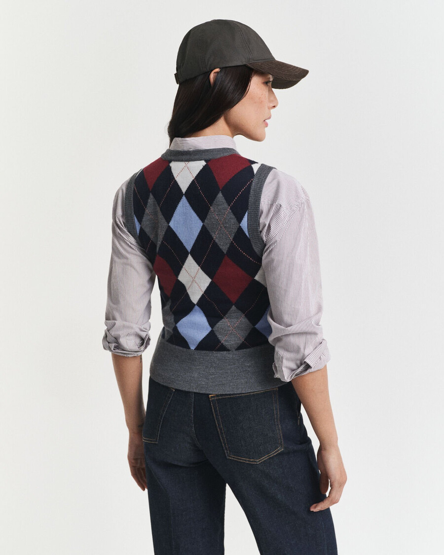 argyle vest met ronde hals - houtskoolmelange