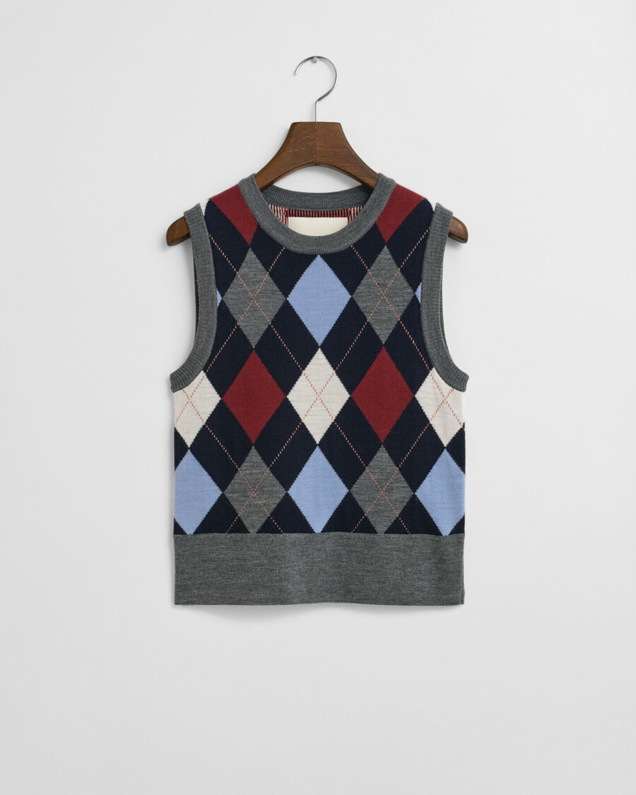 argyle vest met ronde hals - houtskoolmelange