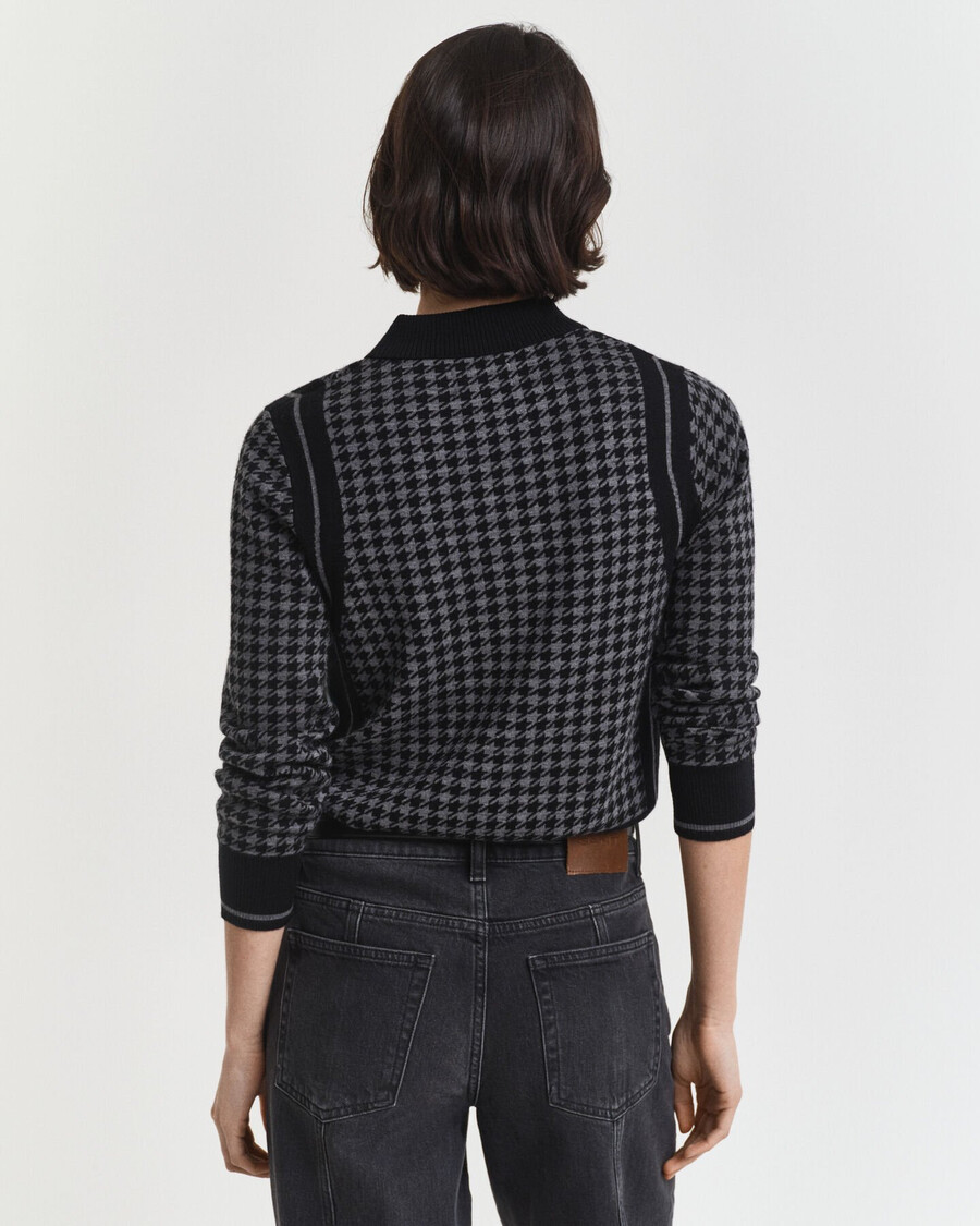 polo trui met pied-de-poule jacquardpatroon - zwart