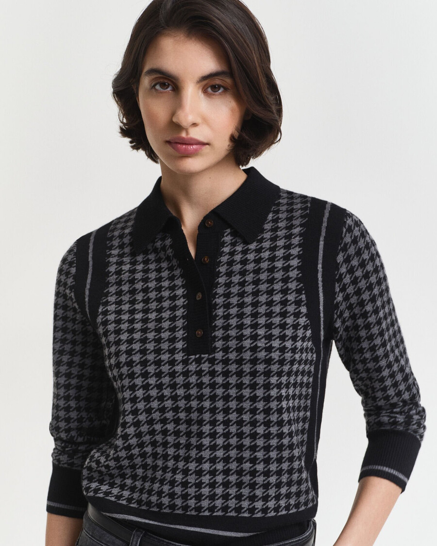 polo trui met pied-de-poule jacquardpatroon - zwart