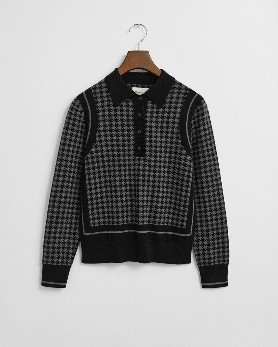 polo trui met pied-de-poule jacquardpatroon - zwart